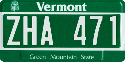 VT license plate ZHA471
