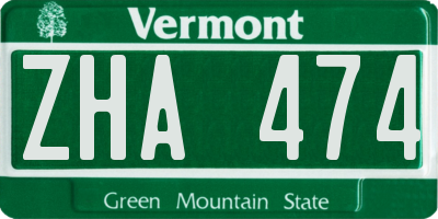 VT license plate ZHA474