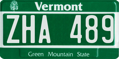 VT license plate ZHA489