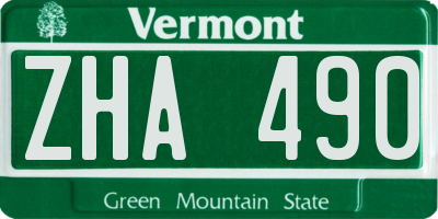VT license plate ZHA490