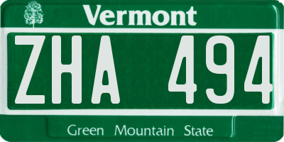 VT license plate ZHA494