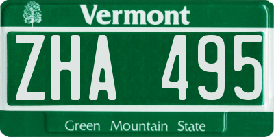VT license plate ZHA495