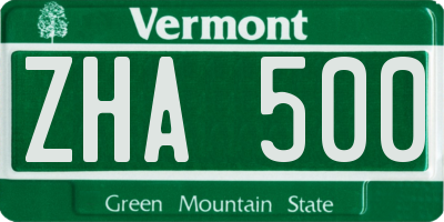 VT license plate ZHA500