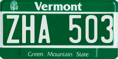 VT license plate ZHA503