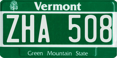 VT license plate ZHA508