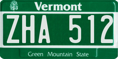 VT license plate ZHA512