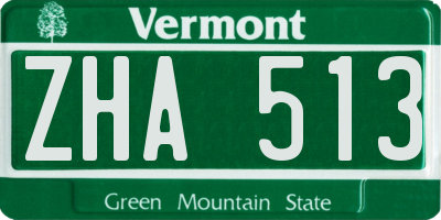 VT license plate ZHA513