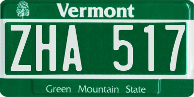 VT license plate ZHA517