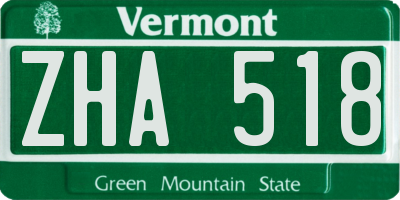VT license plate ZHA518