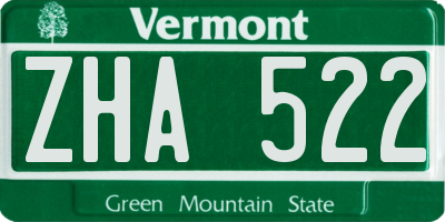 VT license plate ZHA522
