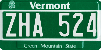 VT license plate ZHA524