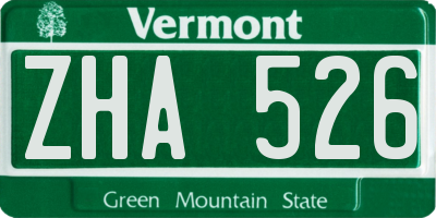 VT license plate ZHA526