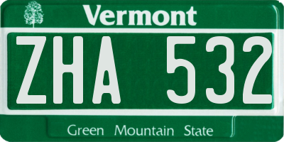 VT license plate ZHA532