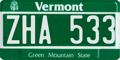 VT license plate ZHA533
