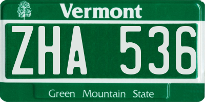 VT license plate ZHA536