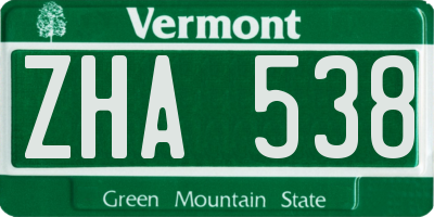 VT license plate ZHA538