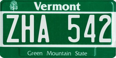 VT license plate ZHA542
