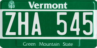 VT license plate ZHA545