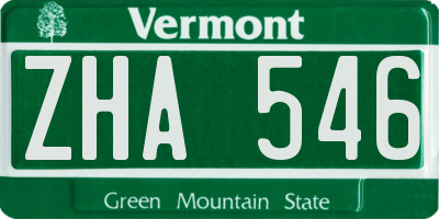 VT license plate ZHA546