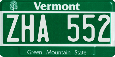VT license plate ZHA552