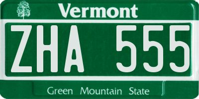 VT license plate ZHA555