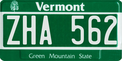 VT license plate ZHA562