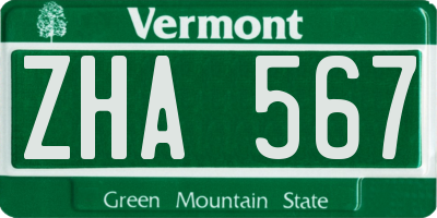 VT license plate ZHA567