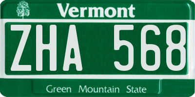 VT license plate ZHA568