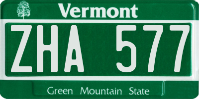 VT license plate ZHA577