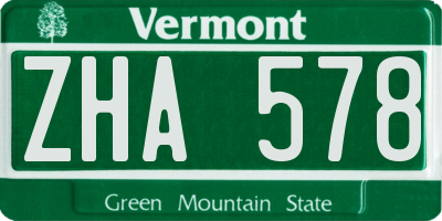 VT license plate ZHA578