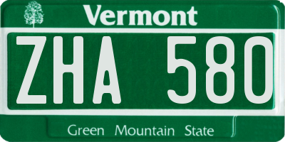 VT license plate ZHA580
