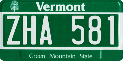 VT license plate ZHA581