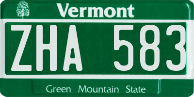 VT license plate ZHA583