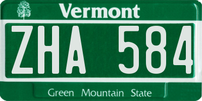 VT license plate ZHA584