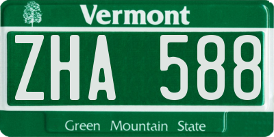 VT license plate ZHA588