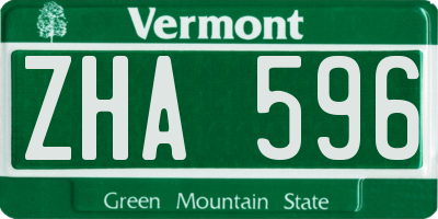 VT license plate ZHA596