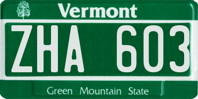 VT license plate ZHA603