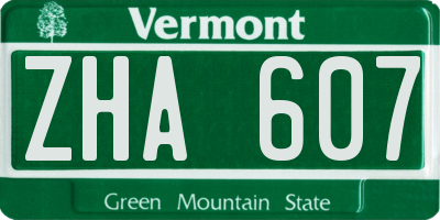 VT license plate ZHA607