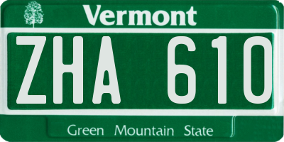 VT license plate ZHA610
