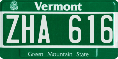 VT license plate ZHA616