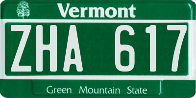 VT license plate ZHA617