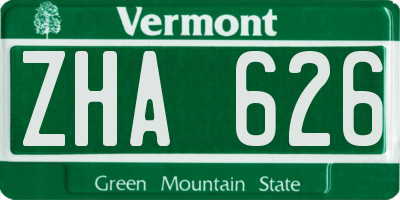 VT license plate ZHA626