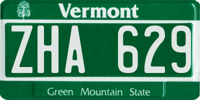 VT license plate ZHA629