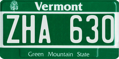 VT license plate ZHA630