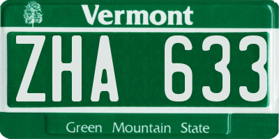 VT license plate ZHA633