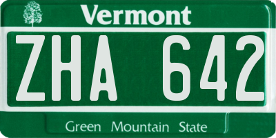 VT license plate ZHA642