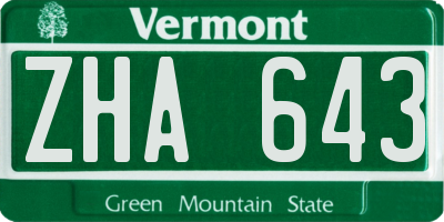 VT license plate ZHA643