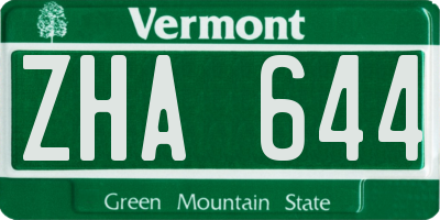 VT license plate ZHA644