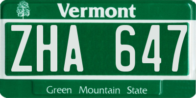 VT license plate ZHA647