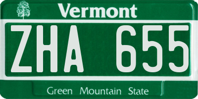 VT license plate ZHA655